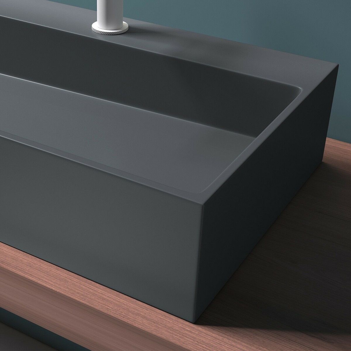 Doppelwaschbecken EGO 6028, versteckter Abfluss, Matt Anthrazit, Marmorkomposit, Aufsatz- oder Wandmontage, 120x40 cm