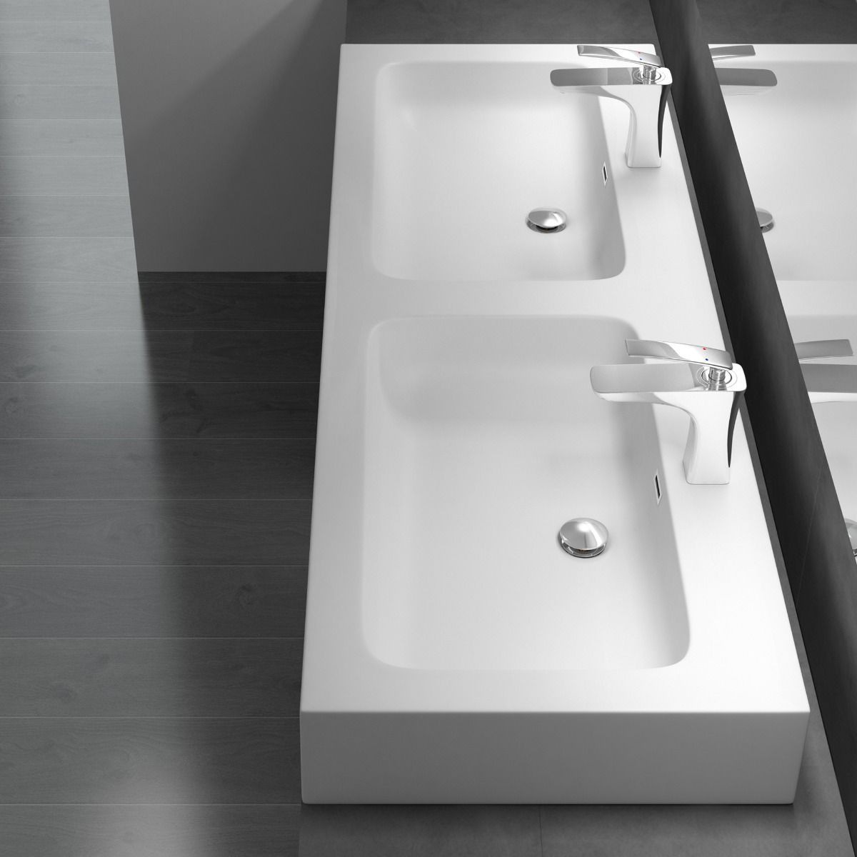 Waschbecken EGO-830, Marmorkomposit, Weiß matt, 140x48 cm