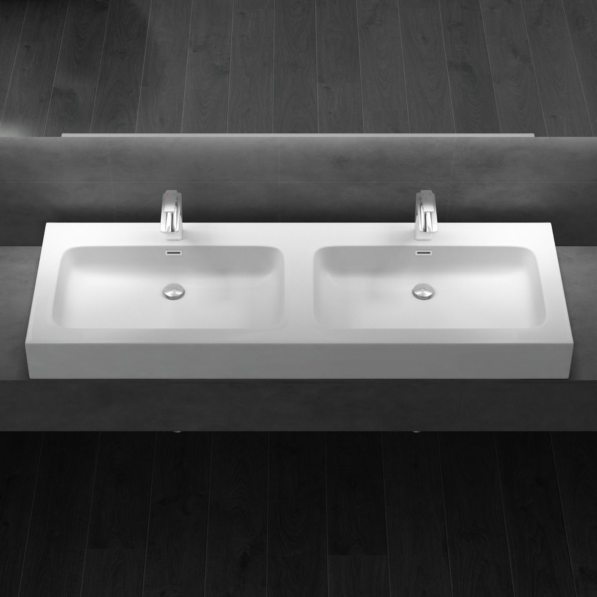 Waschbecken EGO-830, Marmorkomposit, Weiß matt, 140x48 cm