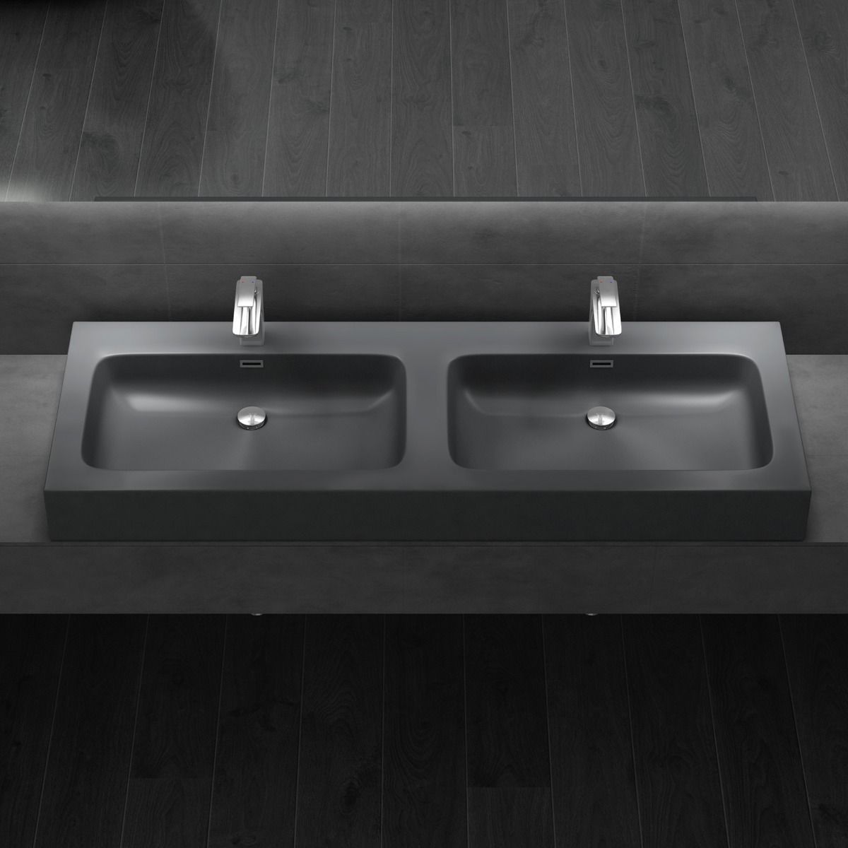 Waschbecken EGO-830, Marmorkomposit, Anthrazit matt, 140x48 cm