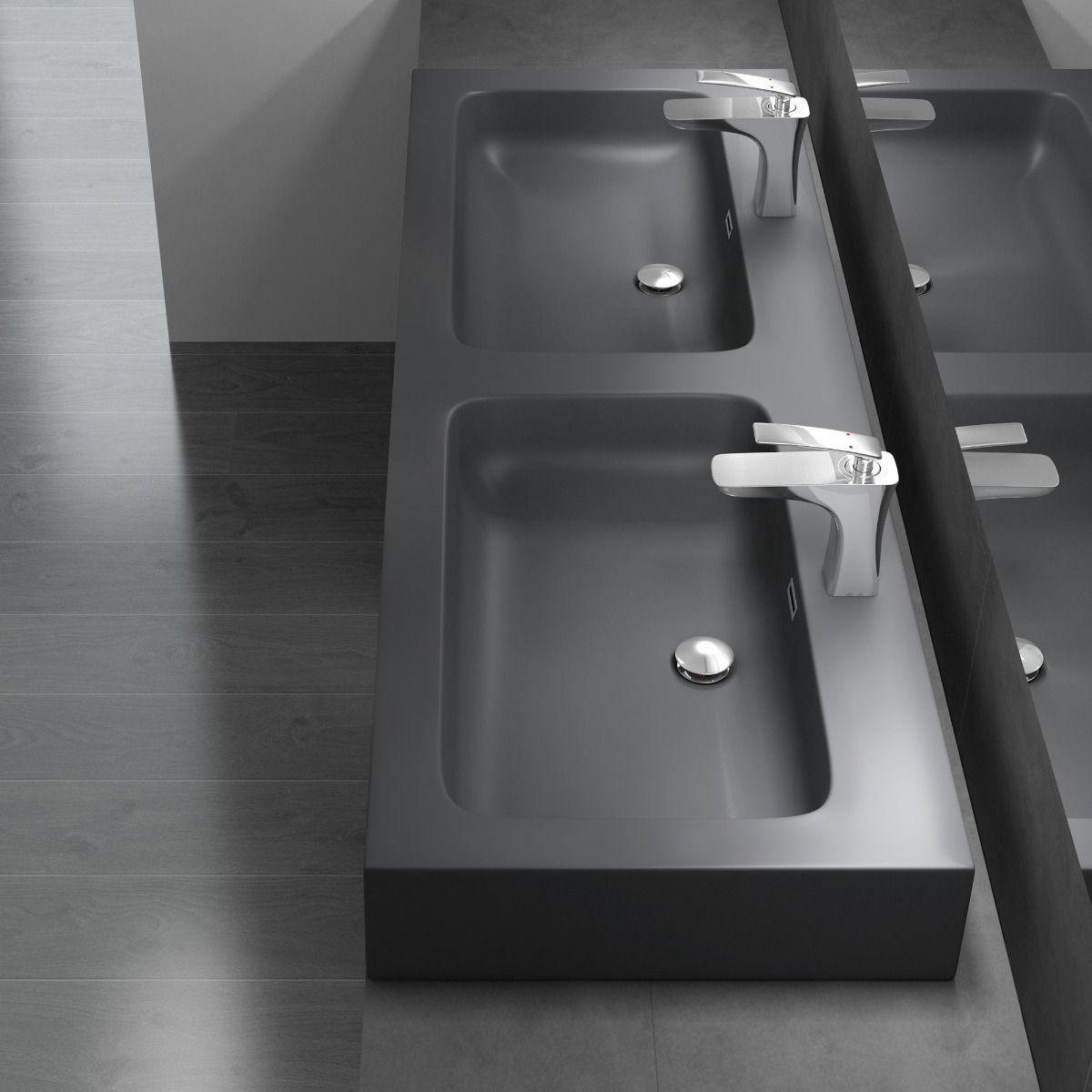 Waschbecken EGO-830, Marmorkomposit, Anthrazit matt, 140x48 cm