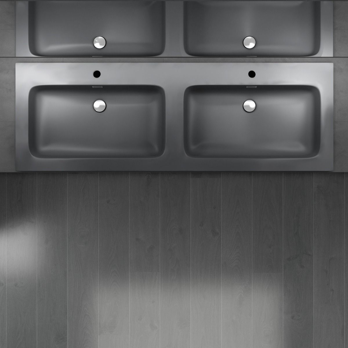 Waschbecken EGO-830, Marmorkomposit, Anthrazit matt, 140x48 cm