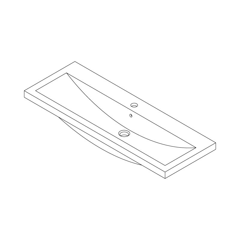 Doppelwaschbecken Fabio, Mineralwerkstoff, Halb-Einbaumontage, mit Hahnloch 100x36 cm