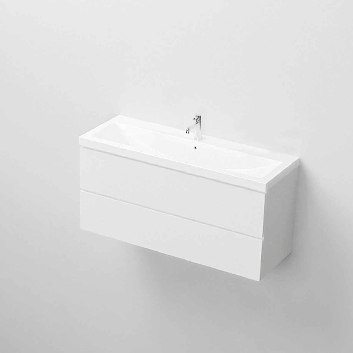 Doppelwaschbecken Fabio, Mineralwerkstoff, Halb-Einbaumontage, mit Hahnloch 100x36 cm