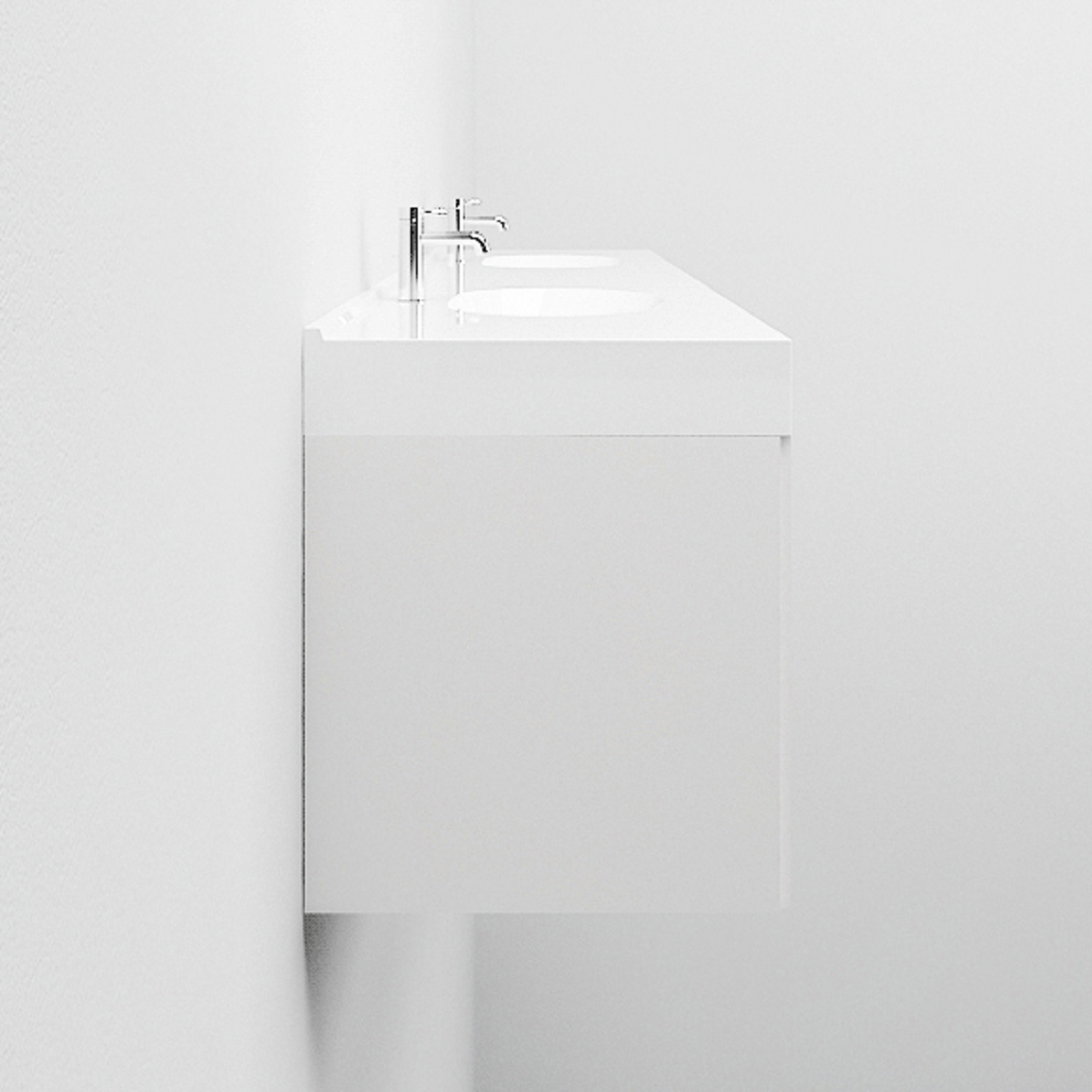Doppelwaschbecken Olivia, Mineralkomposit, Aufsatz- oder Wandmontage, 200x51 cm