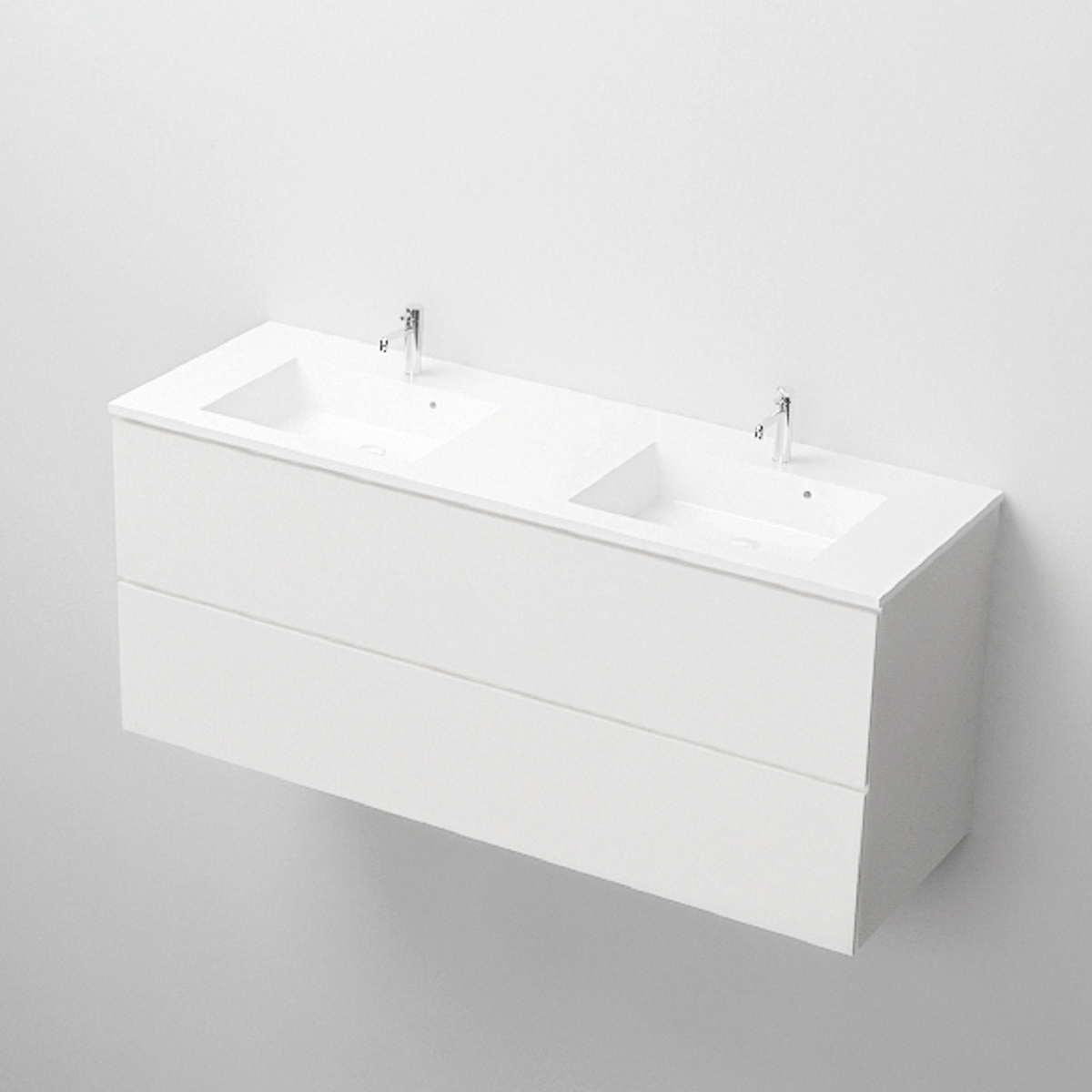 Doppelwaschbecken Paola, Mineralkomposit, Halb-Einbaumontage, 161x54 cm