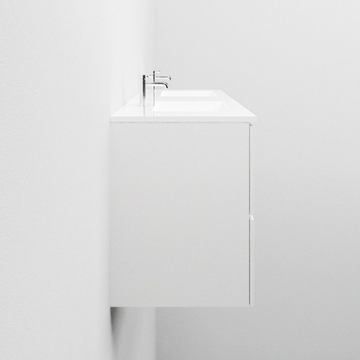 Doppelwaschbecken Paola, Mineralwerkstoff, Halb-Einbaumontage, mit 2 Hahnlöcher, 150x46 cm