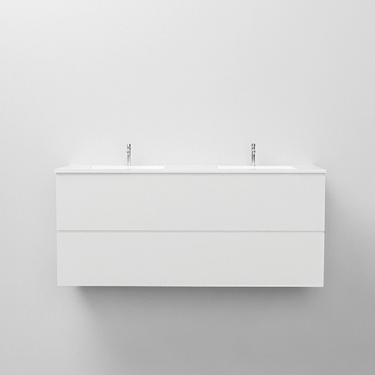 Doppelwaschbecken Paola, Mineralwerkstoff, Halb-Einbaumontage, mit 2 Hahnlöcher, 150x46 cm