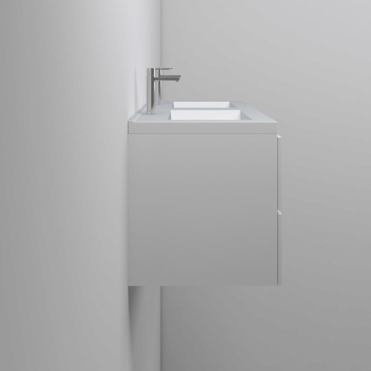Doppelwaschbecken Zeta, Mineralwerkstoff, Halb-Einbaumontage, mit 2 Hahnlöcher, 120x50 cm