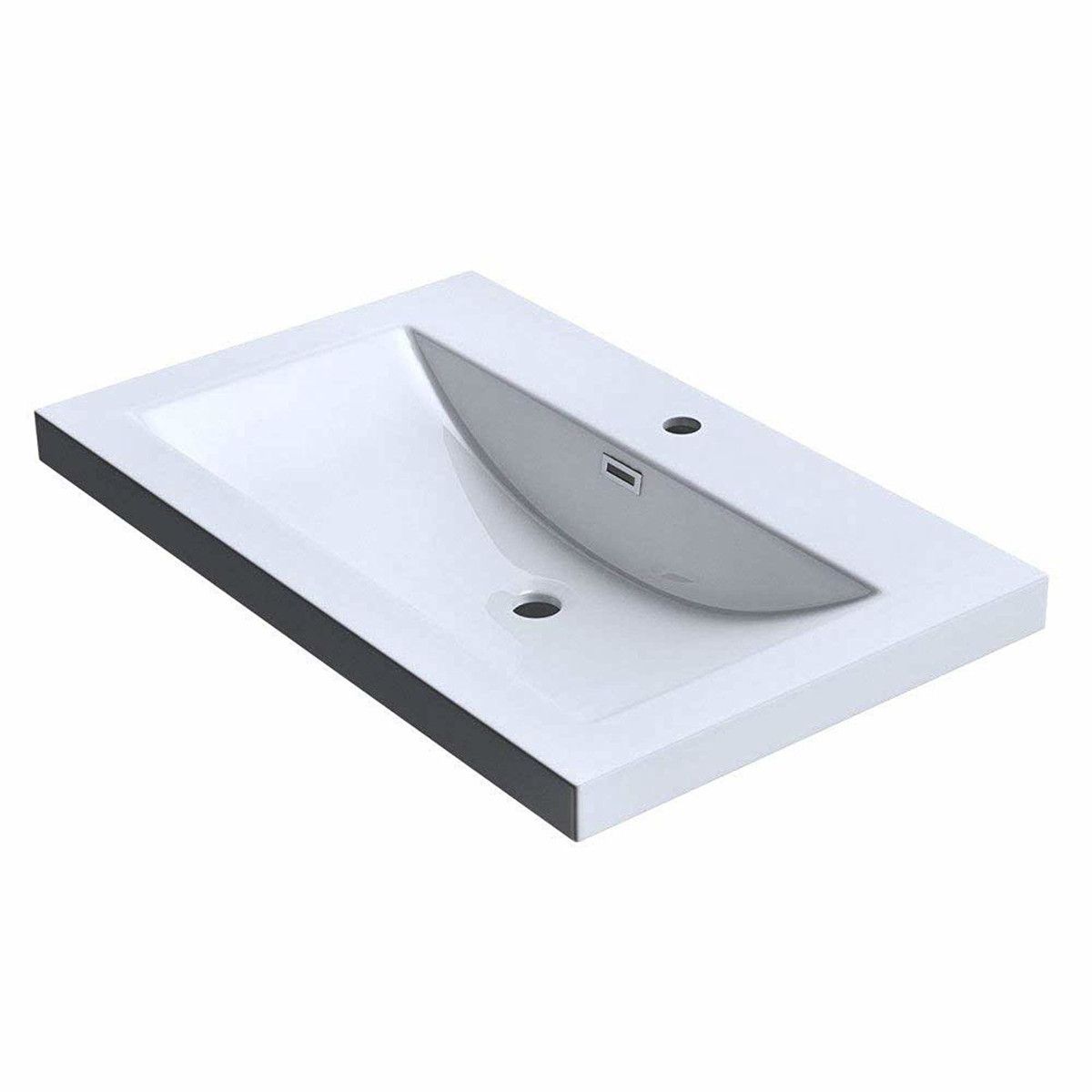 Waschbecken EGO 01, Weiß, glänzend, Größe 76,5 cm, Halbeinbau, Marmorkomposit, mit Hahnloch