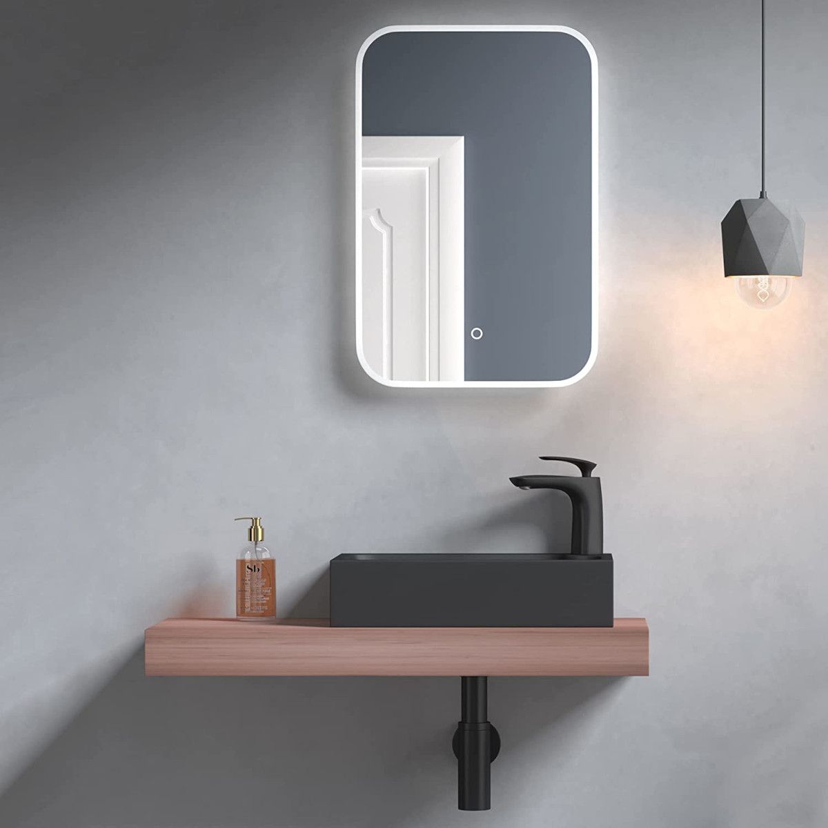 Waschbecken EGO 101, Anthrazit matt, 46x26 cm, Aufsatzmontage, Mineralguss, mit Hahnloch