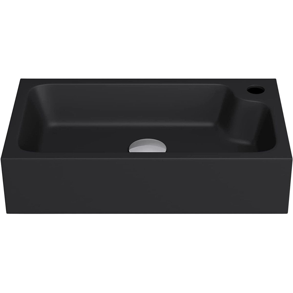 Waschbecken EGO 101, Anthrazit matt, 46x26 cm, Aufsatzmontage, Mineralguss, mit Hahnloch