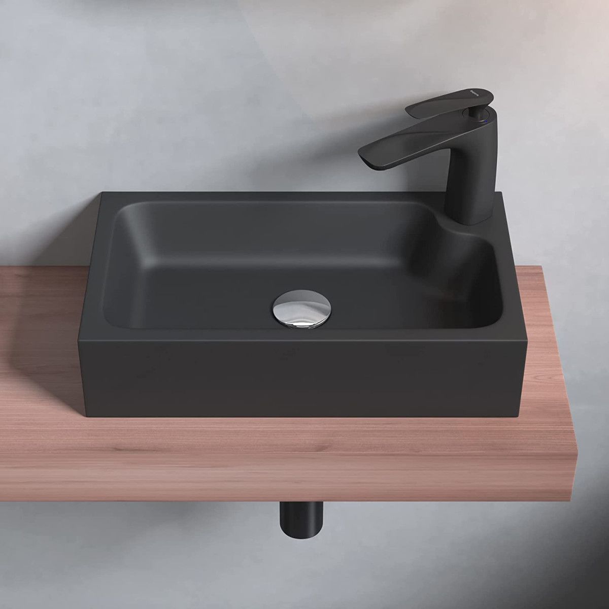 Waschbecken EGO 101, Anthrazit matt, 46x26 cm, Aufsatzmontage, Mineralguss, mit Hahnloch