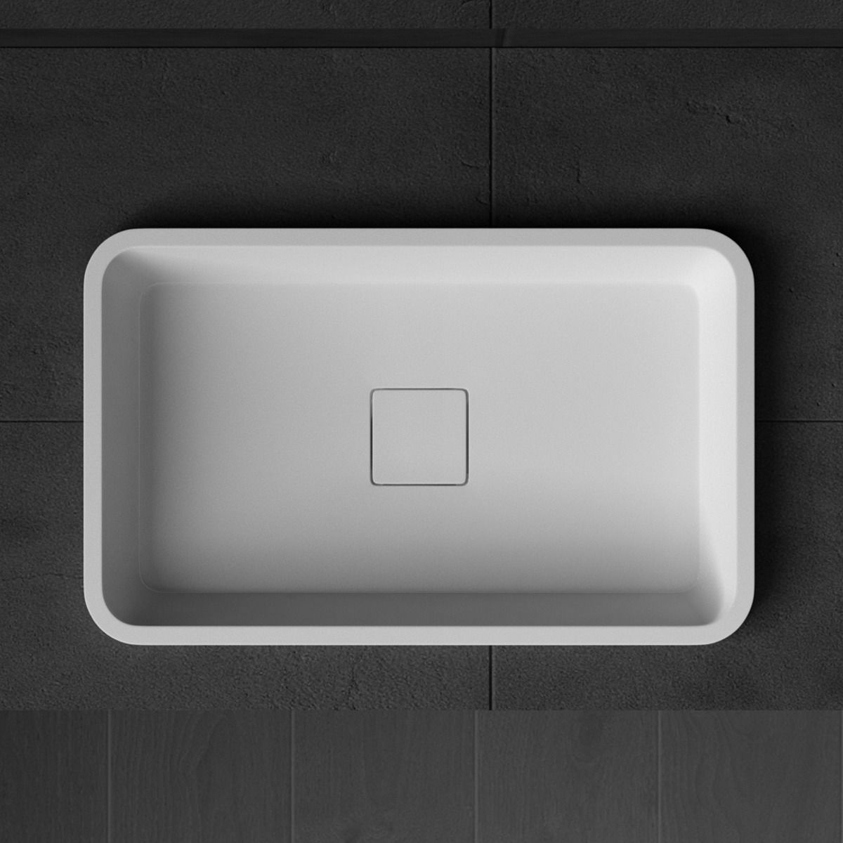 Waschbecken EGO 104, Mattweiß, 53x33 cm, Halbeinbau, Marmorkomposit, verdeckter Ablauf