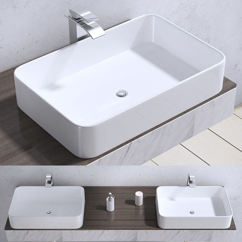 Waschbecken EGO-105, 58x38 cm, Sanitärkeramik, Aufsatzmontage, ohne Hahnloch