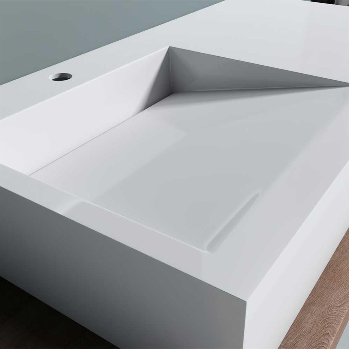 Waschbecken EGO 11, Weiß, Hochglanz, 100x50 cm, Marmorkomposit, Aufsatz-/Wandmontage, versteckter Abfluss, mit Hahnloch
