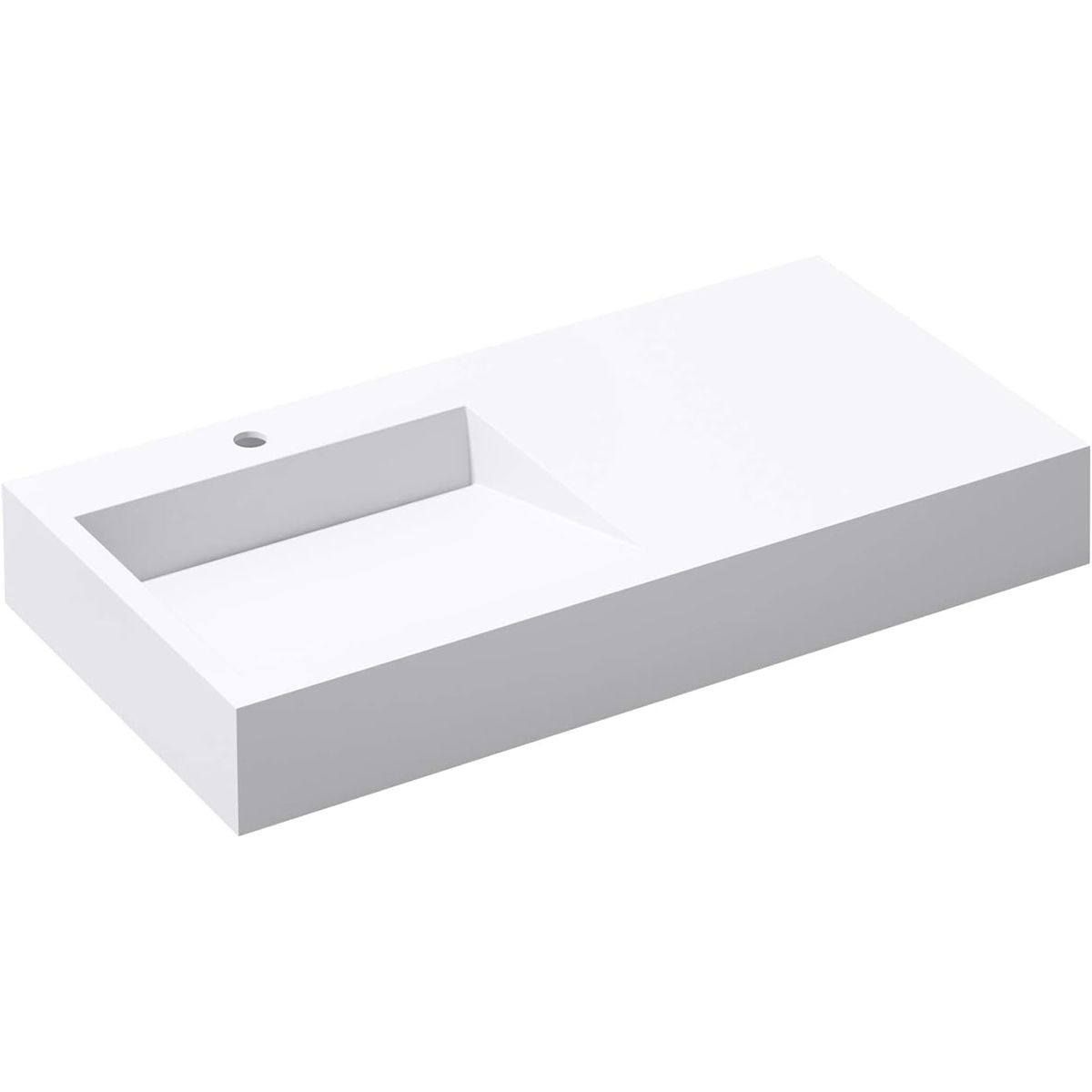 Waschbecken EGO 11, Weiß, Hochglanz, 100x50 cm, Marmorkomposit, Aufsatz-/Wandmontage, versteckter Abfluss, mit Hahnloch