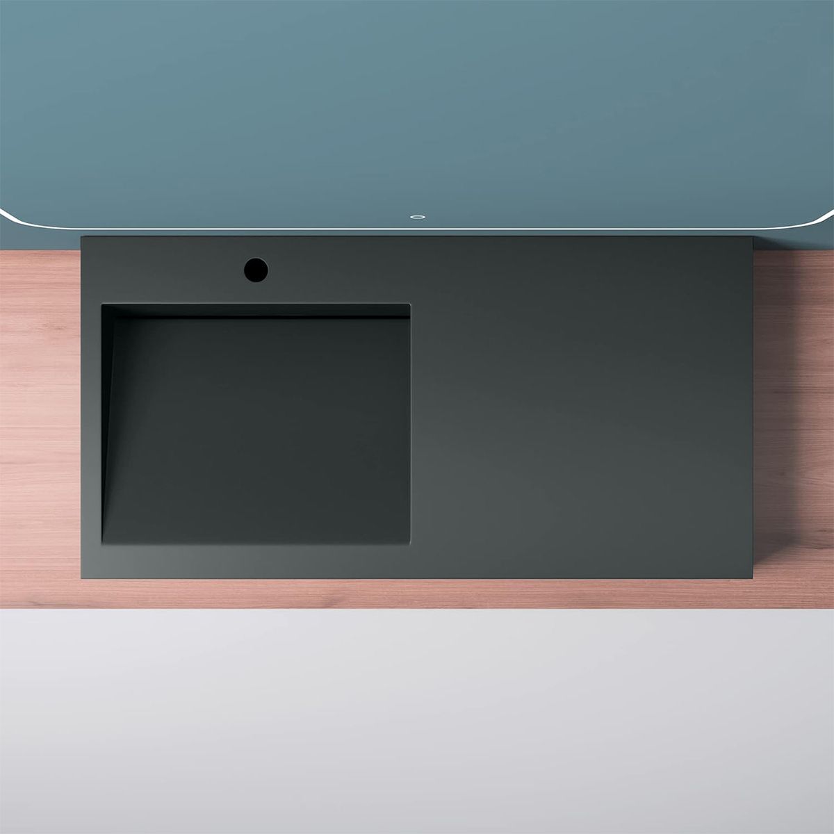Waschbecken EGO 11, Anthrazit Matt, 100x50 cm, Marmorkomposit, Aufsatz-/Wandmontage, versteckter Abfluss, mit Hahnloch