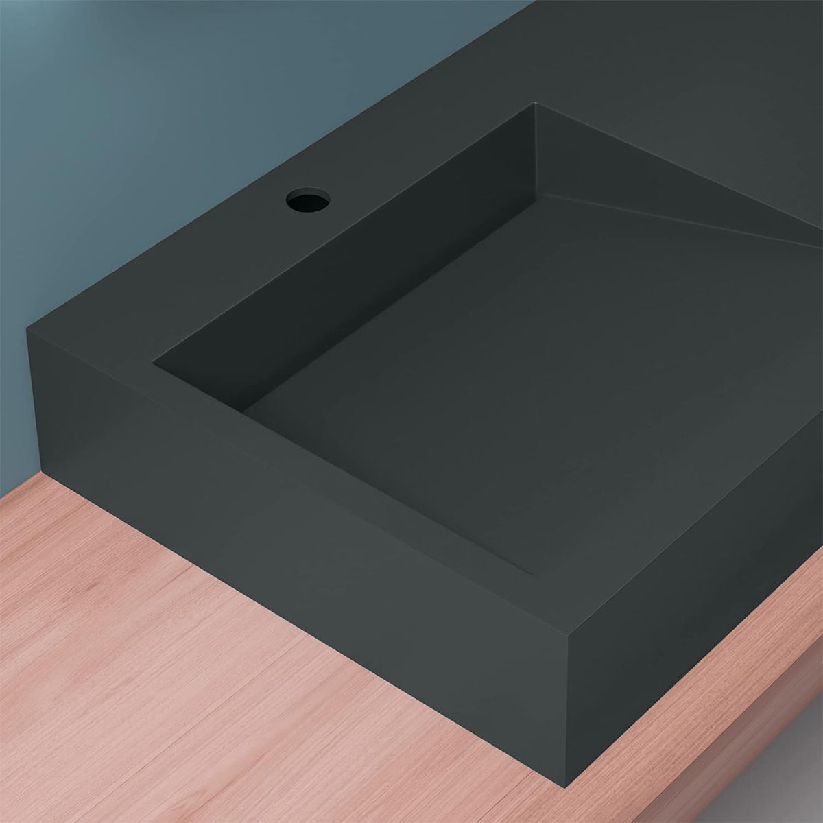 Waschbecken EGO 11, Anthrazit Matt, 100x50 cm, Marmorkomposit, Aufsatz-/Wandmontage, versteckter Abfluss, mit Hahnloch