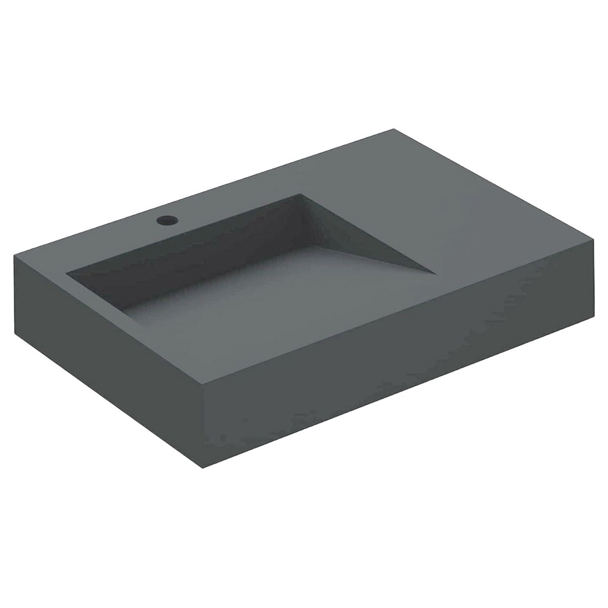 Waschbecken EGO 11, Anthrazit Matt, 75x50 cm, Marmorkomposit, Aufsatz-/Wandmontage, versteckter Abfluss, mit Hahnloch