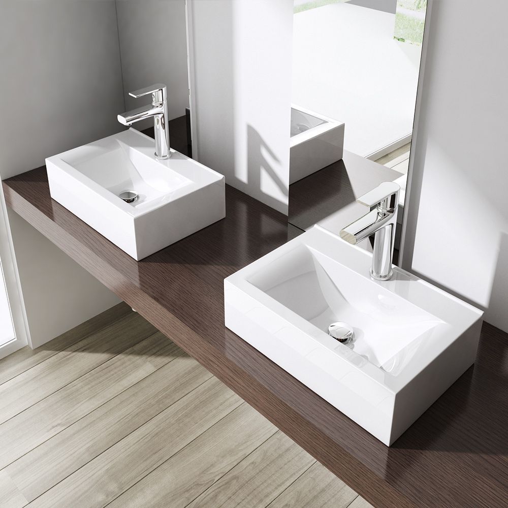 Waschbecken EGO-118, Sanitärkeramik, Wand- oder Hängemontage, 45 oder 60 x 31 cm