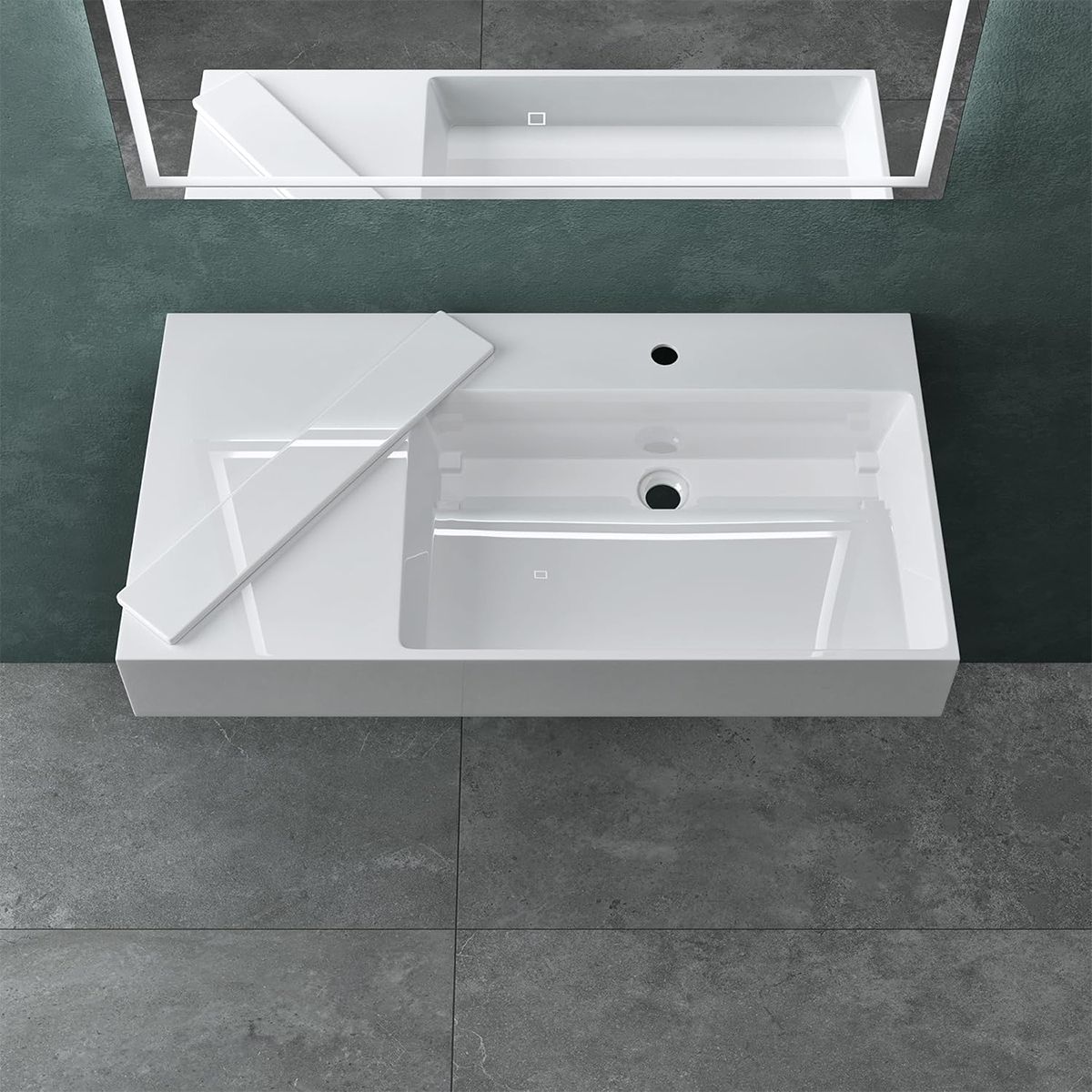 Waschbecken EGO 12, Weiß, 120x48 cm, Marmorkomposit, Aufsatz- oder Wandmontage, verdeckter Ablauf