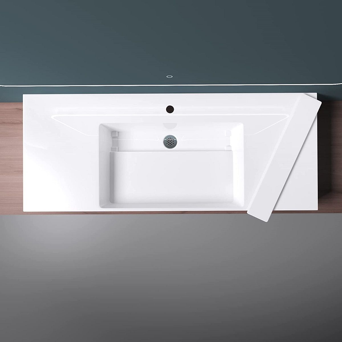 Waschbecken EGO 12, Weiß, 120x48 cm, Marmorkomposit, Aufsatz- oder Wandmontage, verdeckter Ablauf