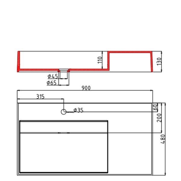 Waschbecken EGO12, Marmorkomposit, Aufsatz- oder Wandmontage, 90x48 cm, verdeckter Ablauf