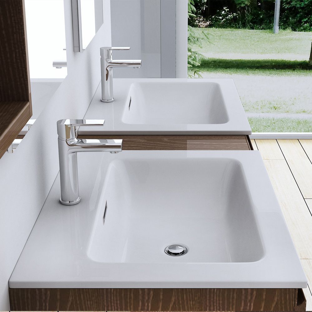 Waschbecken EGO-15A, Einbaumontage, Größen 60, 90, 100 oder 120 cm, Marmorkomposit