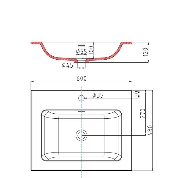 Waschbecken EGO-15A, Einbaumontage, Größen 60, 90, 100 oder 120 cm, Marmorkomposit
