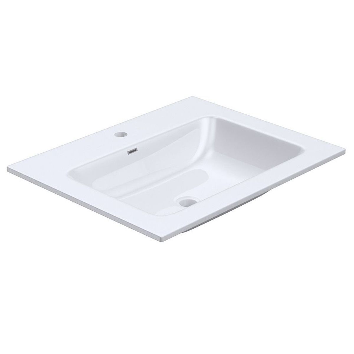 Waschbecken EGO 15A, Weiß, glänzend, Maße 60 cm, Halbeinbau, Marmorkomposit, Hahnloch und Überlauf