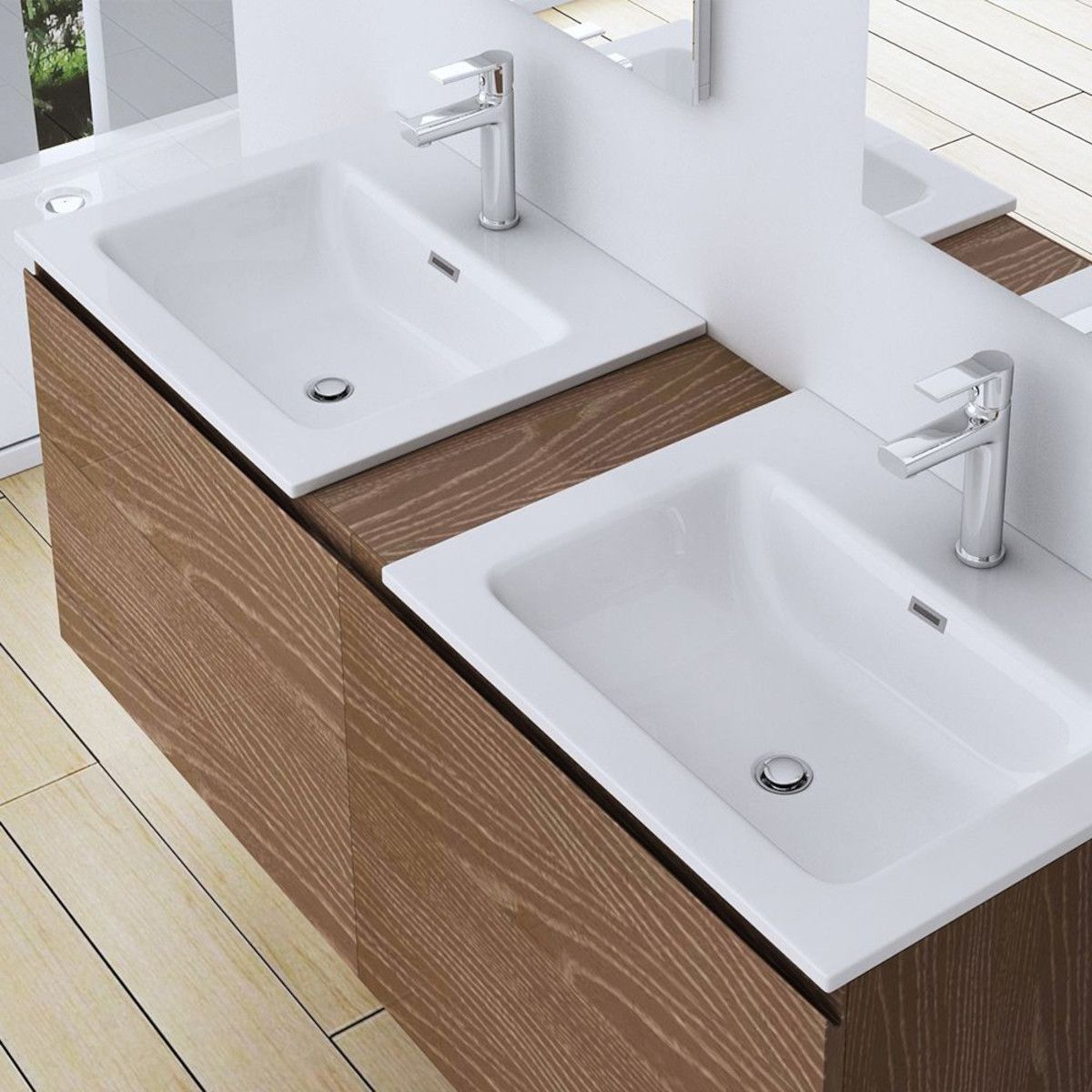 Waschbecken EGO 15A, Weiß, glänzend, Maße 60 cm, Halbeinbau, Marmorkomposit, Hahnloch und Überlauf