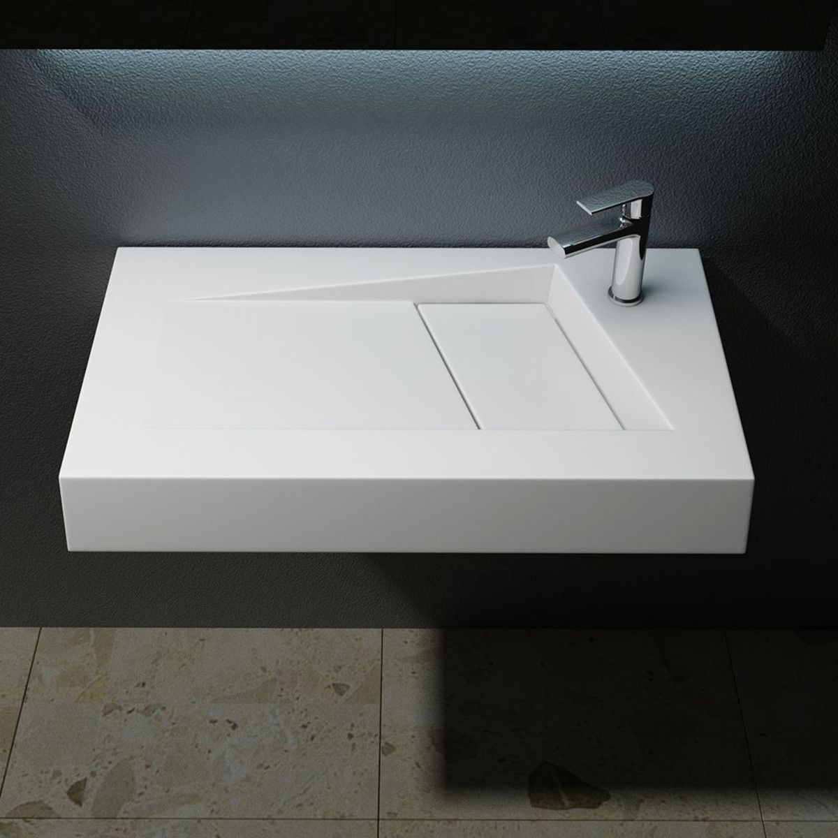 Waschbecken EGO17, Marmorverbund, Aufsatz- oder Wandmontage, verdeckter Ablauf, 80x46 cm