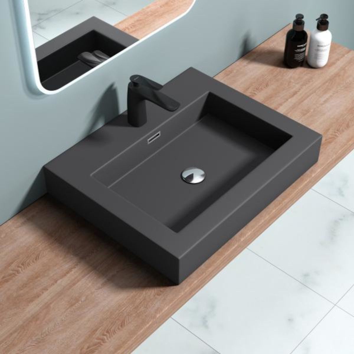 Waschbecken EGO 18, Anthrazit matt, Wand- oder Einbaumontage, Größe 100 cm, Marmorkomposit