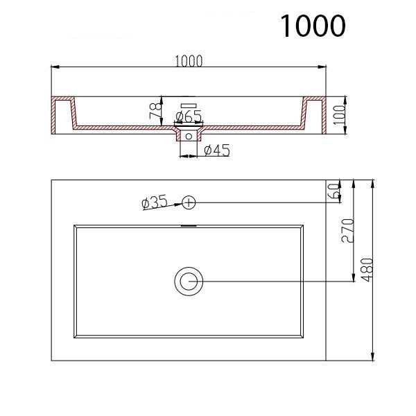 Waschbecken EGO 18, Anthrazit matt, Wand- oder Einbaumontage, Größe 100 cm, Marmorkomposit