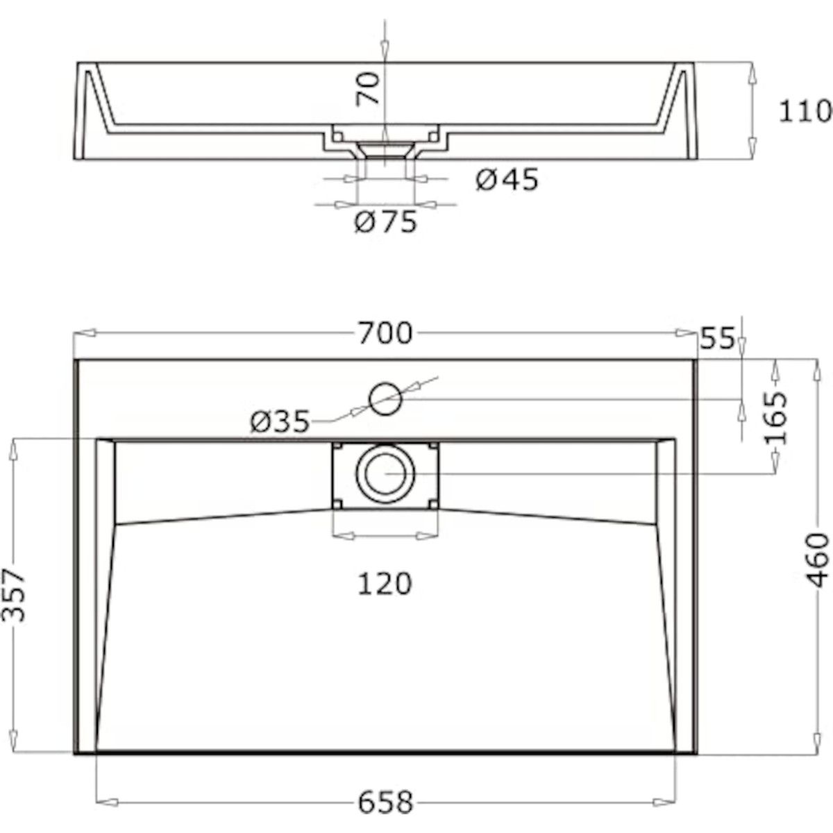 Waschbecken EGO 19, Weiß, Hochglanz, 50-100 cm, Marmorkomposit, Aufsatz-/Wandmontage, mit Hahnloch