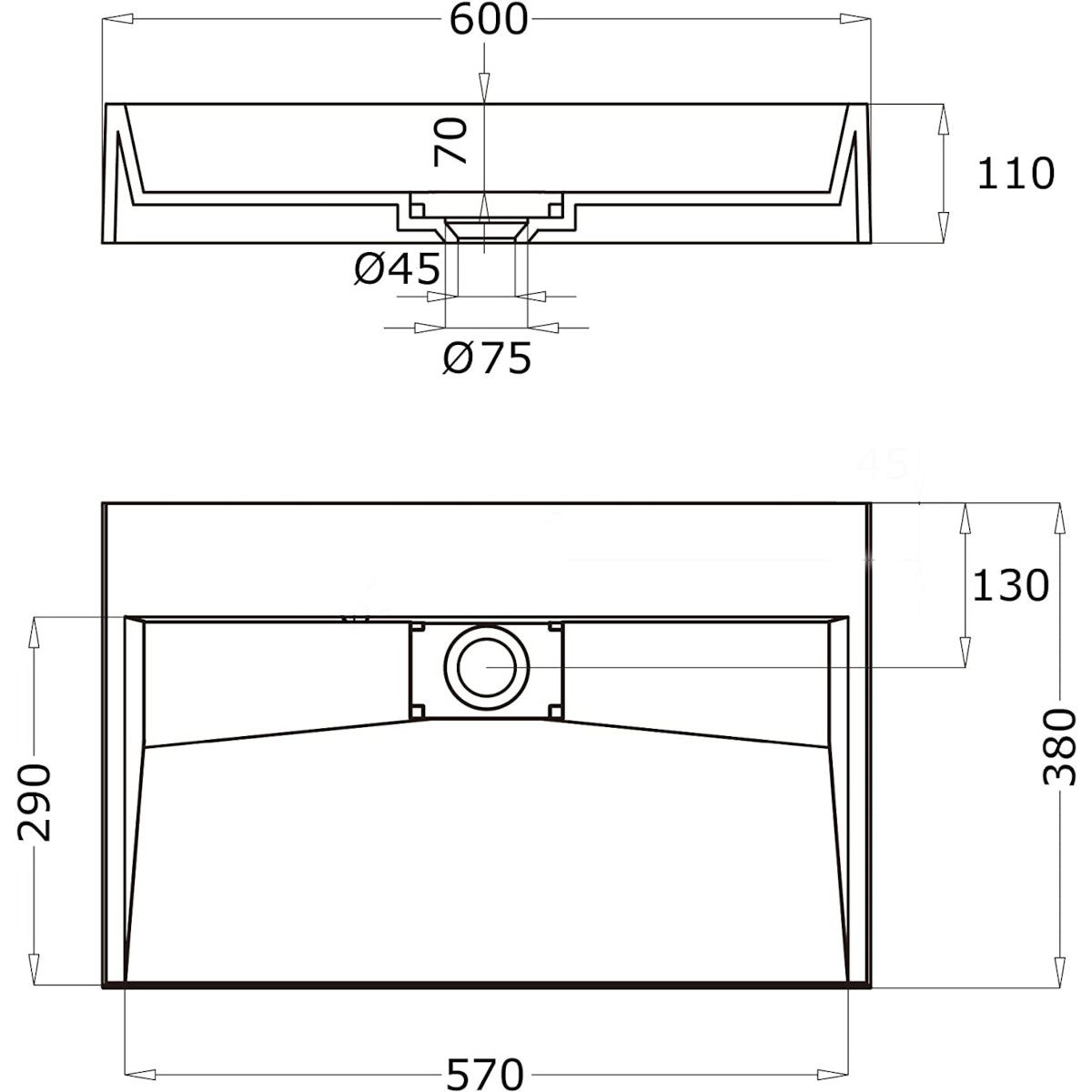 Waschbecken EGO 19, glänzend Weiß, 50-100 cm, Marmorkomposit, Wand- oder Aufsatzmontage, ohne Hahnloch