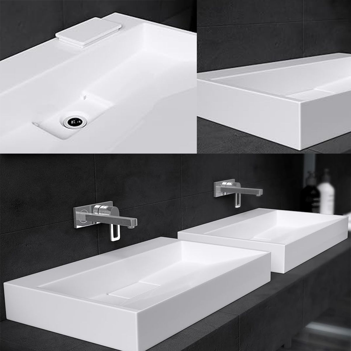 Waschbecken EGO 19, glänzend Weiß, 50-100 cm, Marmorkomposit, Wand- oder Aufsatzmontage, ohne Hahnloch