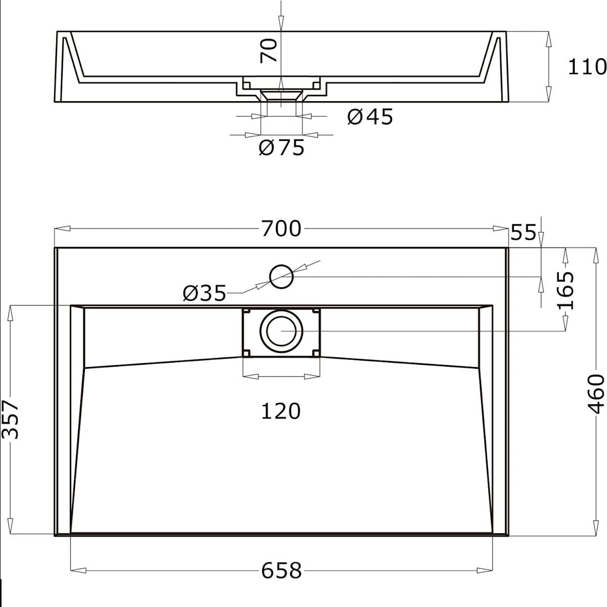 Waschbecken EGO 19, Weiß, matt, 60-90 cm, Marmorkomposit, wandhängend oder aufgesetzt, mit Hahnloch