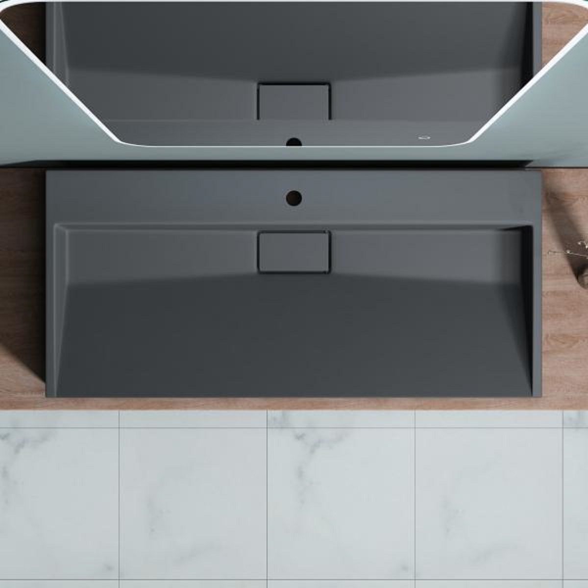 Waschbecken EGO 19, Anthrazit Matt, 50-80 cm, Marmorkomposit, Aufsatz-/Wandmontage, mit Hahnloch