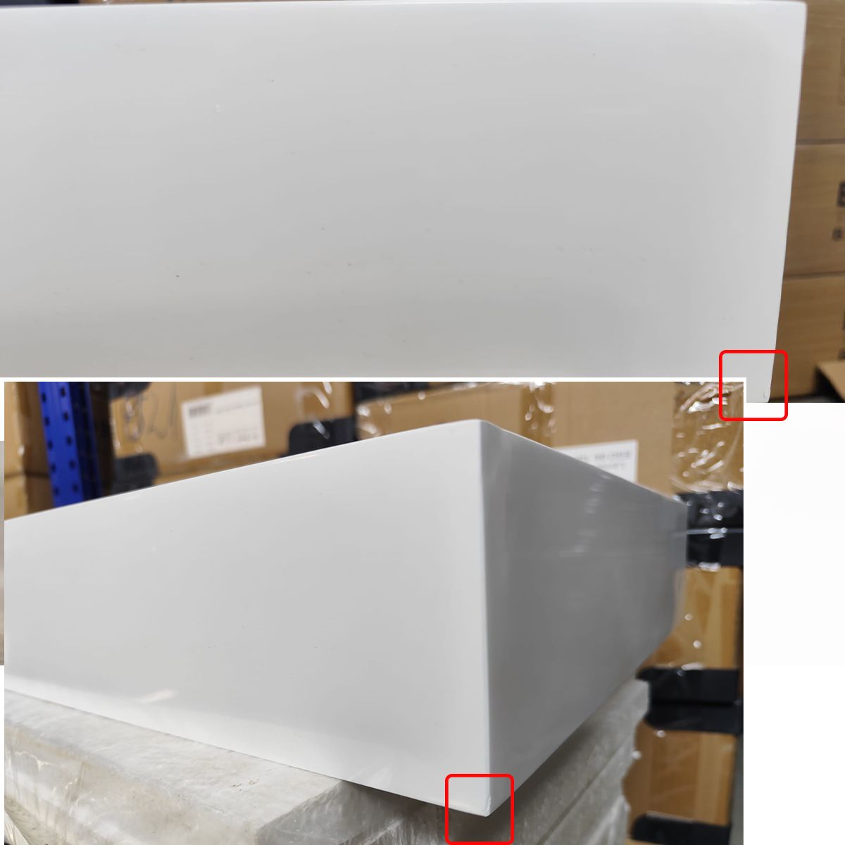 Waschbecken EGO 19 B-Ware, Weiß, glänzend, Marmorkomposit, wandhängend oder als Aufsatzwaschbecken, mit einem Hahnloch Maße: 90x46 cm