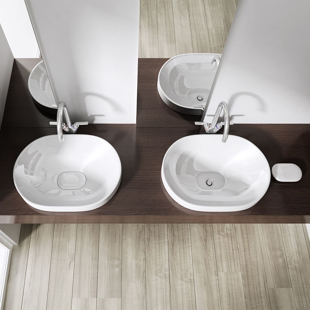 Waschbecken EGO 50006A, Weiß, glänzend, 58x48 cm, Halbeinbau, Sanitärkeramik, ohne Hahnloch