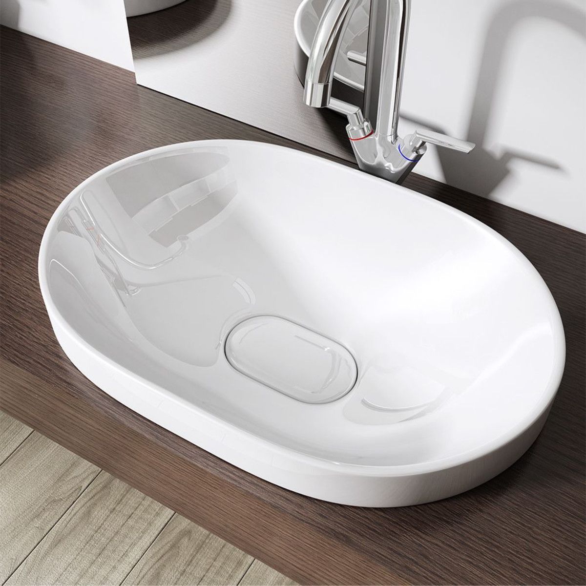 Waschbecken EGO 50006A, Weiß, glänzend, 58x48 cm, Halbeinbau, Sanitärkeramik, ohne Hahnloch
