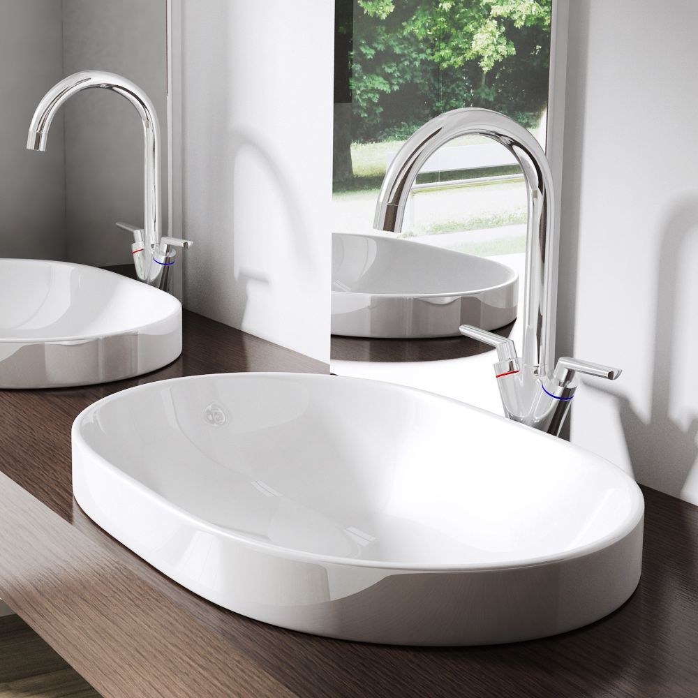 Waschbecken 50006A, Sanitärkeramik, Aufsatzmontage, 80x48 cm, ohne Hahnloch