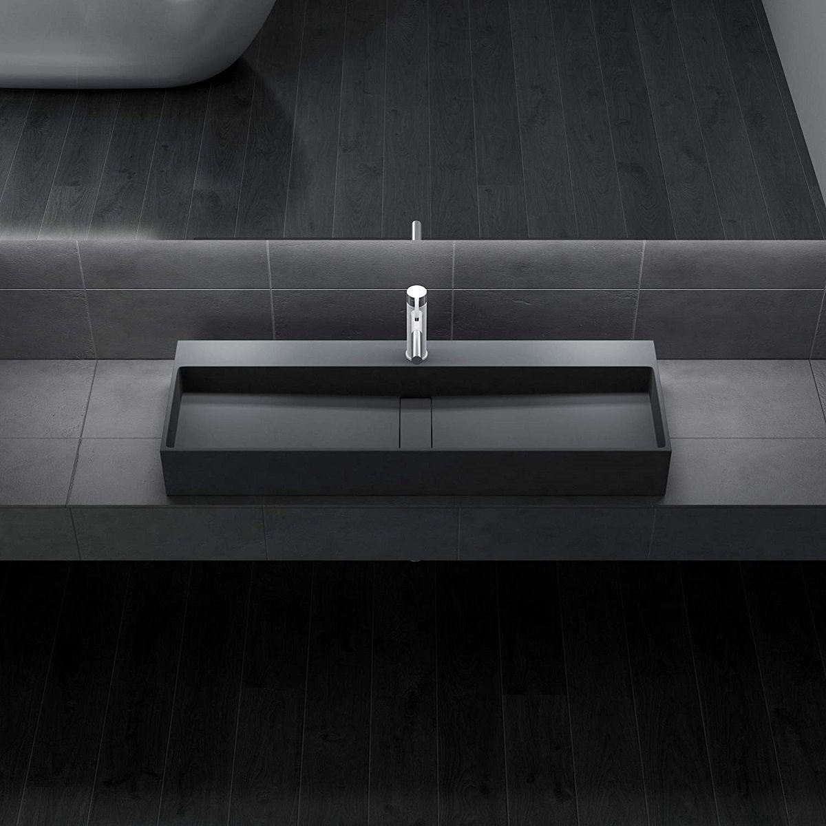 Waschbecken EGO 6028, Anthrazit, matt, 120x40 cm, Hahnloch, Aufsatzmontage, Marmorkomposit