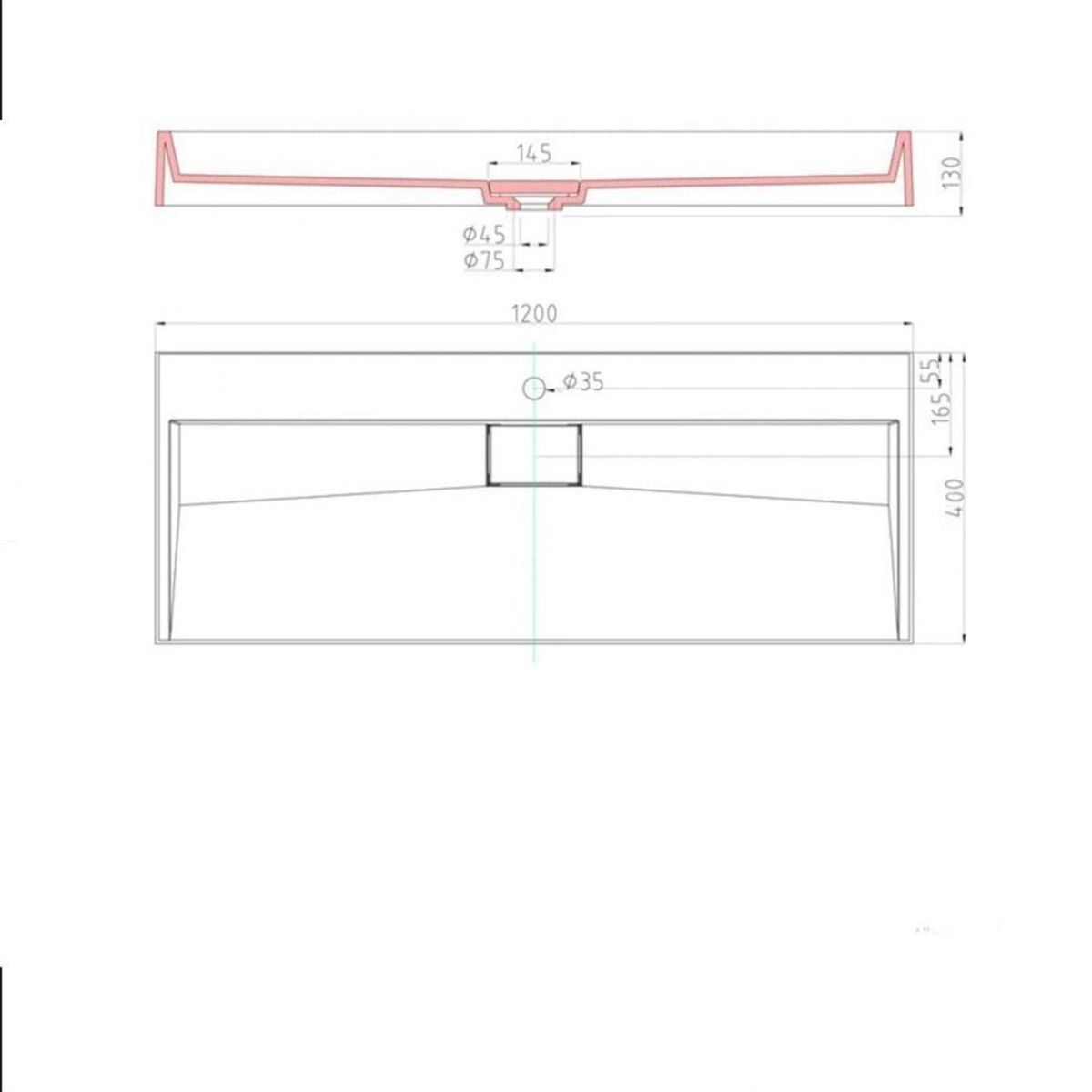 Waschbecken EGO 6028, Anthrazit, matt, 120x40 cm, Hahnloch, Aufsatzmontage, Marmorkomposit