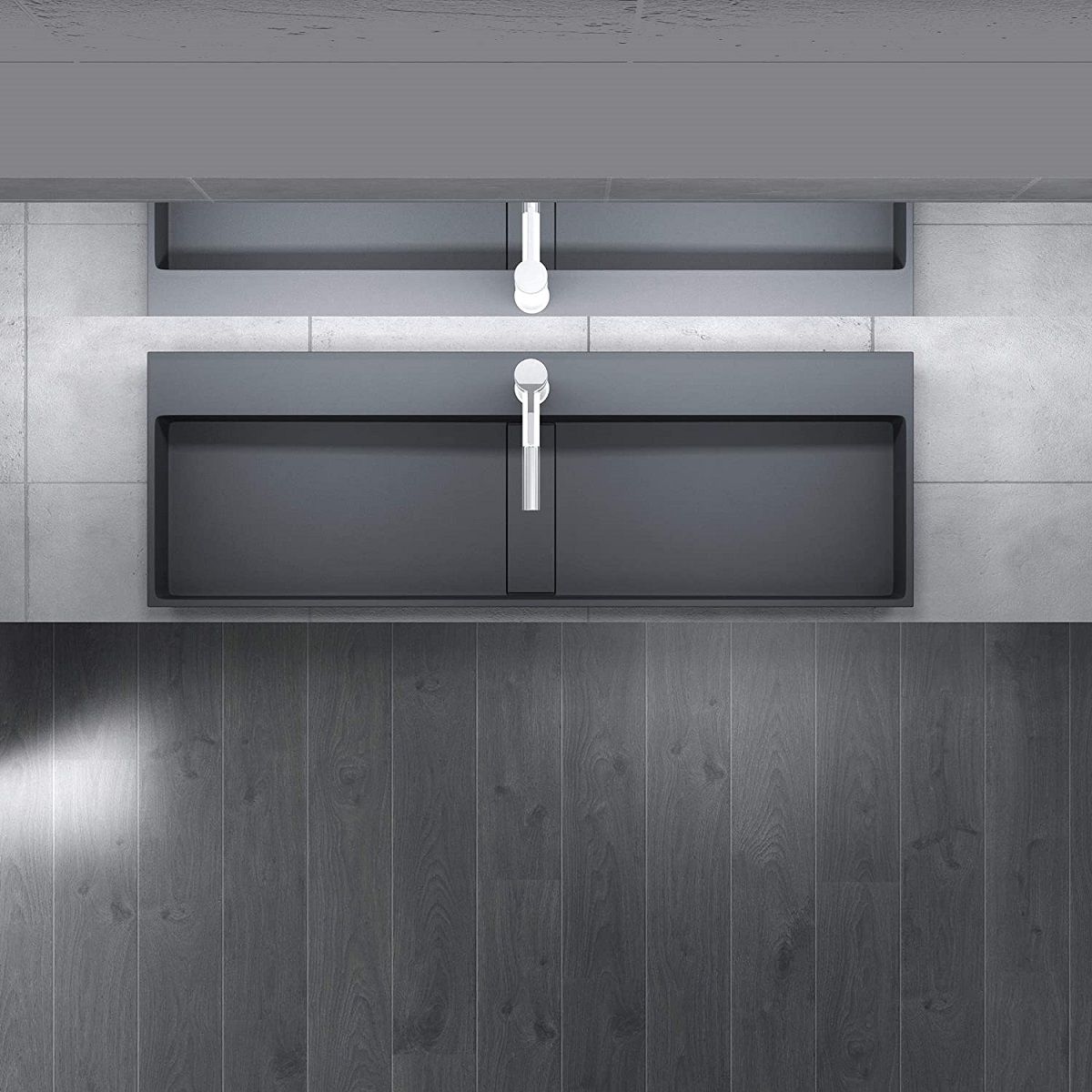 Waschbecken EGO 6028, Anthrazit, matt, 120x40 cm, Hahnloch, Aufsatzmontage, Marmorkomposit