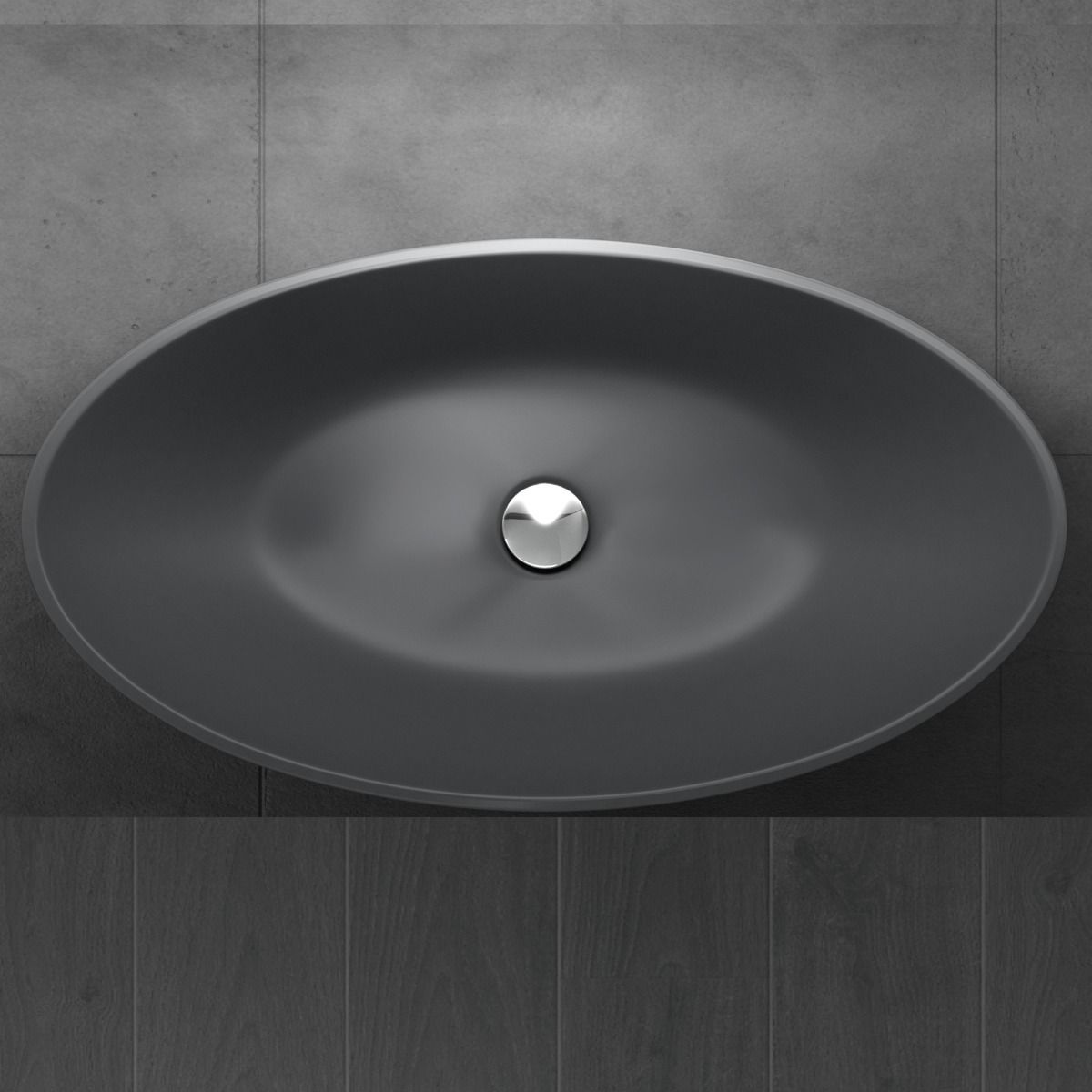 Waschbecken EGO 807, Anthrazit, matt, 62,5x34,5 cm, Aufsatzmontage, Marmorkomposit