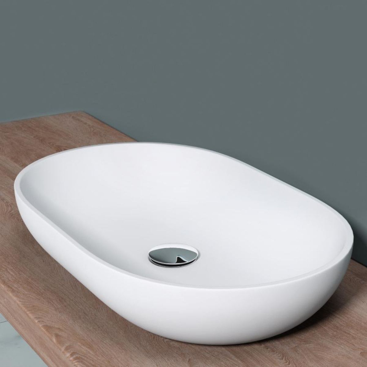 Waschbecken EGO 808, Weiß, matt, 54 x 34 cm, Aufsatzmontage, Marmor-Verbundwerkstoff