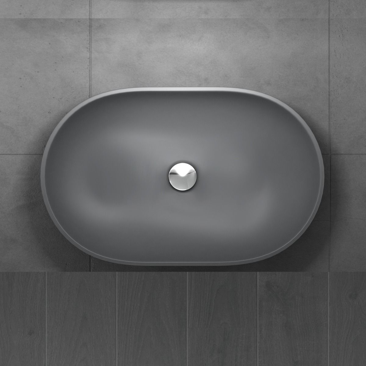 Waschbecken EGO 808, Anthrazit, matt, 54x34 cm, Aufsatzmontage, Marmorkomposit